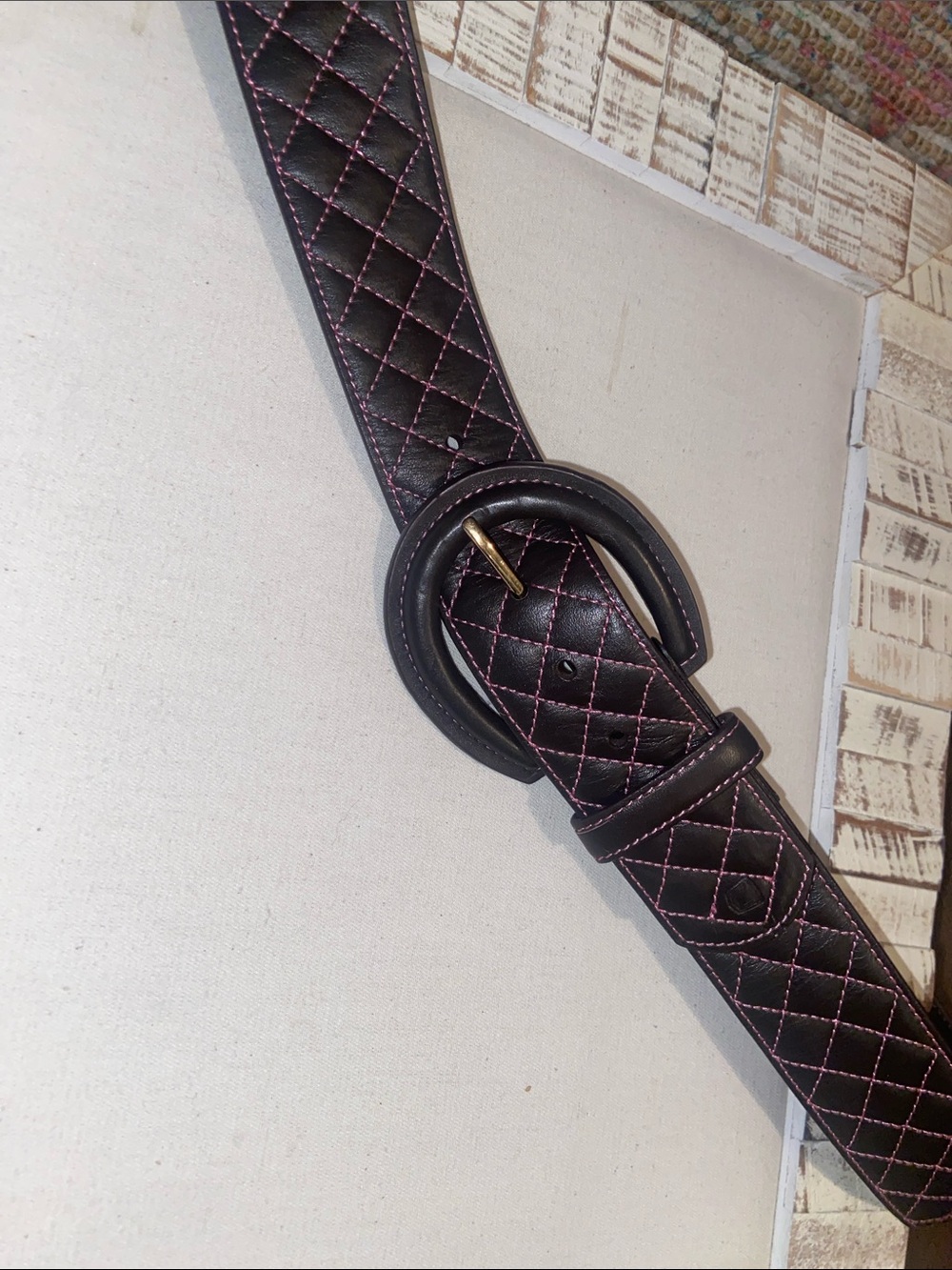 Noble Equestrian Classic Quilted Belt 2" Wide Full Grain Leather Contrast Stitch